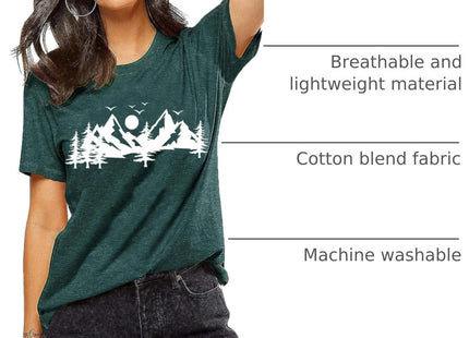 Women Skinny Pine Tree Funny Summer Mountain Graphic Shirt-S GR Green