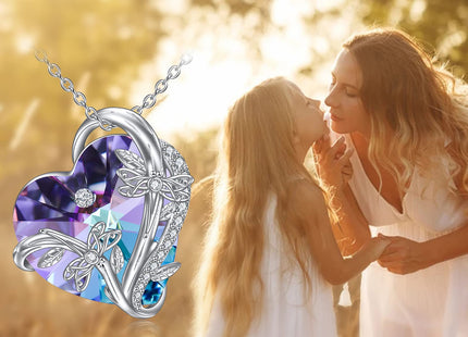 WINNICACA Dragonfly Necklace for Women Sterling Silver Heart Crystal Pendant Dragonfly Jewelry for Girlfriend Halloween Birthday Christmas Gift for Women