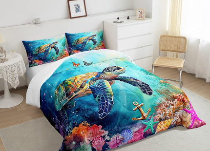 Erosebridal Cute Sea Turtle Bedding King Ocean Animal Comforter Set for Kids Teen Adults, Gradient Tie Dye Down Comforter Pastel Rainbow Bed Set, Coastal Sealife Quilted Duvet Breathable All-Season