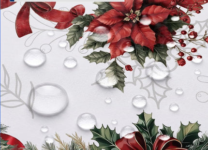 YOPINCO 54 Inch Round Christmas Tablecloth, Holly Poinsettia Holiday Table Cover, Water Resistant Polyester Tablecloth for 45-50 Inch Round Dining Tables, Stain Resistant Christmas Decor