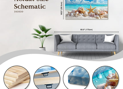 BewDalky Coastal Seashell Conch Canvas Wall Art Summer Beach Pictures Seaside Starfish Bathroom Wall Decor Modern Blue Ocean Theme Artwork Prints for Living Room Bedroom Home Decoration 23" x 46"