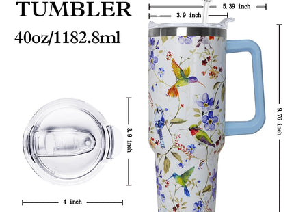 Ceovfoi 40 oz Hummingbird Tumbler with Handle Lid and Straw,Hummingbird Stainless Steel Coffee Tumbler Mug Cup Watter Botter,Bird Gifts for Bird Lovers Women, Hummingbird Stuff/Accessories