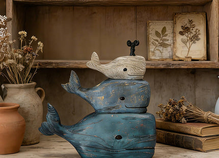 Guichifun Whale Statue, Distressed Navy, Ocean Coastal Decor