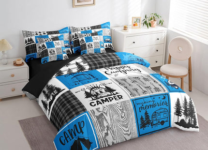 Erosebridal Blue Rv Bedding Set Queen Rustic Camper Bed in A Bag 7 Piece Camping Bunk Accessories for Camper Car Rv Comforter Set for Travel Trailers Country Buffalo Plaid Pine Tree Arrow Bed Set