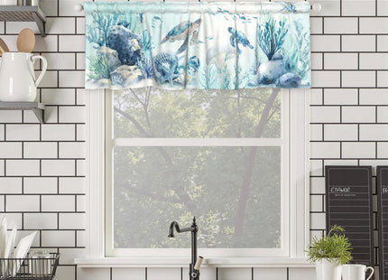 Kapok Quadrant Coastal Valance for Windows - Blue Sea Turtle Valance Curtain 54"x18" Short Curtain Window Treatment for Kitchen Living Room Bathroom Bedroom