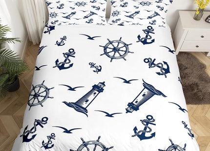 Feelyou Nautical Anchor Decor White Blue Bedding Set Twin Size Duvet Cover Set for Boys Girls Teens Ocean Duvet Cover Breathable Zipper Closure 2 Count 1 Duvet Cover & 1 Pillow Case
