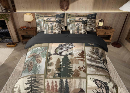 Feelyou Fish Comforter Set with Sheets 7 Piece Queen Size Hunting Fishing