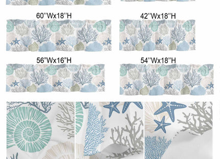 Ocean Theme Coral Shell Starfish Window Valance for Kitchen,Teal Blue Marine Sealife Rod Pocket Curtain Valances Short Curtains Drapes Panel,Coastal Window Treatment Topper for Living Room 42x12in