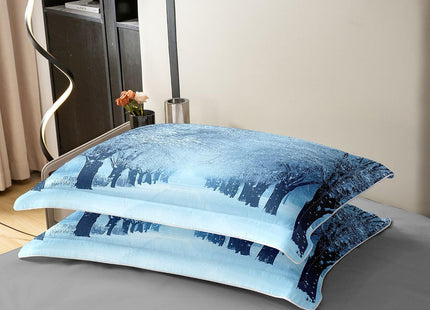 Erosebridal 100% Natural Cotton Winter Duvet Cover Full, Blue Snow Snowstorm Bedding Set, Park Winter Landscape Scene Comforter Cover, Snowy Woodland Trees Bedroom Decor Soft Breathable Quilt Cover
