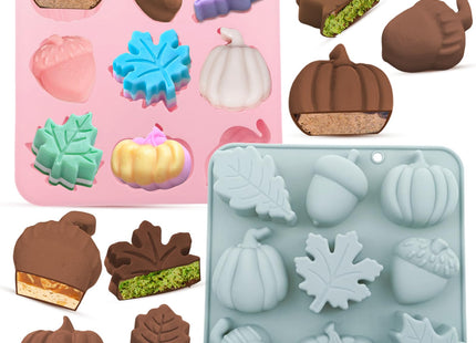 2PCS Thick Fall Silicone Molds, 9-Cavity Pumpkin Acorn Maple for Soap Craft