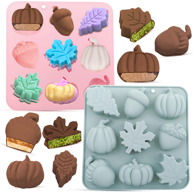 2PCS Thick Fall Silicone Molds, 9-Cavity Pumpkin Acorn Maple for Soap Craft