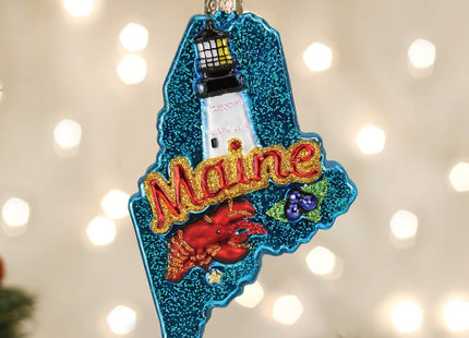 Old World Christmas State of Maine Glass Blown Ornament for Christmas Tree, Handcrafted Holiday Decoration, States Collection