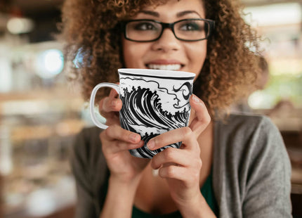 Karma Gifts, 14 oz Black and White Boho Mug, Cute Coffee and Tea Mug, Ceramic Coffee Mugs for Women and Men, Mermaid