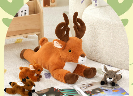 MorisMos Plush Deer Stuffed Animal, 18" Mommy Stuffed Deer with 4 Babies
