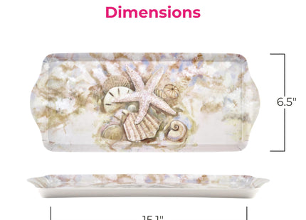 Pimpernel Beach Prize Collection Rectangular Tray – (15.25" x 6.5") Melamine Serving Platter with Seashell Design, Lightweight Kitchen Accessory for Snacks, Drinks, Dining & Entertaining