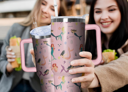 40oz Mermaid Tumbler with Handle and Straw, Animal Lovers Gifts for Women, Stainless Steel Travel Mug Water Bottle, Vacuum Insulated Cup with Lid