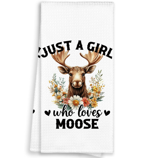 WAITPI Moose Reindeer Kitchen Towels, Funny Cute Moose Gifts for Women Hand Towels for Bathroom, Just a Girl Who Loves Deer Decorative Hand Tea Dish Towels for Kitchen Home Decor 16x24in