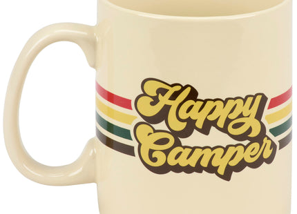 Primitives by Kathy Happy Camper Stoneware Coffee Mug, 18 oz, Double-Sided Retro Stripe Camp Cup | Lake & Cabin Kitchen Drinkware & Outdoor Adventure Gift