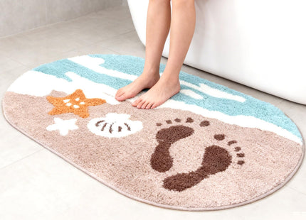 Soft and Absorbent Beach Bathroom Rug, Ocean Rug Non-Slip Backing, Decor for Bathroom Kitchen Entryway, Blue Sea Beach Starfish Shell Bath Decor（20 * 32inch）