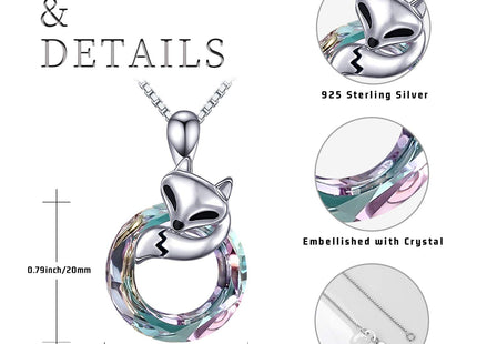 JUSTKIDSTOY Sterling Silver Fox Pendant Necklace - Circle Crystal Pendant, Women's Fox Jewelry Gift
