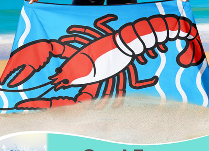 XSMEI Lobster Beach Towel Oversized 36" x 72", Sea Wave Animal Print, Sand Free Quick Dry Towels for Swimming Camping Sports Travel, Thin Lightweight and Compact, Blue