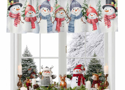 Christmas Snowman Window Valance Rod Pocket Short Curtain Panels Winter Snowy Cardinal Pine Tree Branches Kitchen Valances Curtains, Retro Window Treatments Drapes for Living Room Bedroom 42x12in