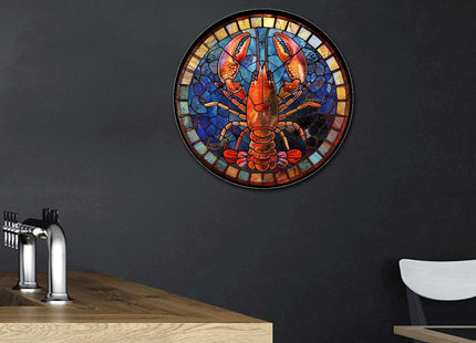 Lygond Metal Sign Tin Sign Circular Stained Glass Lobster Gardening Decor Gift for Garage 12×12 Inches