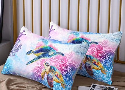 HOSIMA Sea Turtle Fitted Sheet Sets,Coastal Beach Themed Twin Bed Set for Girls Kids Teen Boys Room Decor, Crib Set,Mandala Bedding Twin Size,1 Sheet+2 Pillowcases.,Twin 39''*75''