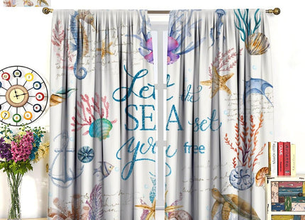 Ocean Animal Curtains for Kids,Watercolour Cartoon Underwater Coral Shells Seahorse Sea Turtle Water Plants Nautical Window Drapes for Boys Girls Nursery Bedroom Living Room 42x45in（No Blackout）