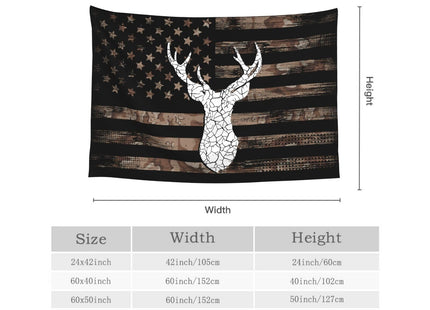 JUHIOPOI American Flag Brown Camouflage Deer Tapestry Wall Decoration, Art Hanging Banner for Dorm Bedroom Living Room College Home Decor 40x60in