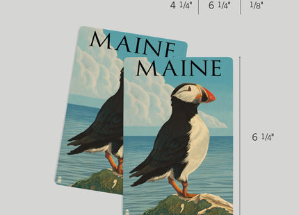 Maine, Puffin on Rock Scene (4x6 Birch Wood Postcards, 2-Pack Stationary, Rustic Home Wall Decor)