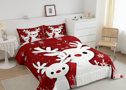 Christmas Comforter Set Elk Deer Winter Bedding Set Red Moose Antlers Twin