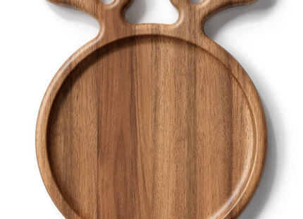 Dofira Acacia Wood Serving Platter, Christmas Decorative Reindeer Antler, 12"x10"Round Wooden Food Dish Display Plate, Charcuterie Board Tray for Cheese Fruit, Kitchen Gift for Mother’s Day (Gift Box)