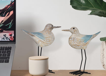 EVINIS Seagull Statues Coastal Beach Nautical Decor, Wood Sea Bird Sculpture Ornament for Home Room Table Decor (2pcs)