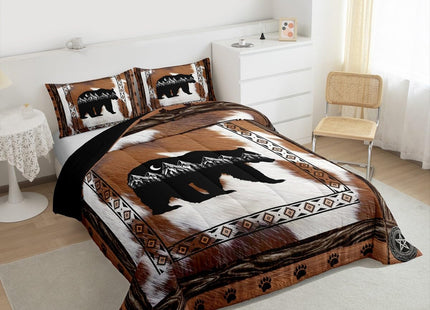 Erosebridal Rustic Cabin Bear Twin Comforter Set,Boho Aztec Cow Print Bedding Set,Bohemian Southwestern Comforter,Country Farmhouse Decor for Kids Boys Girls Bedroom Room,1 Pillowcase Lightweight