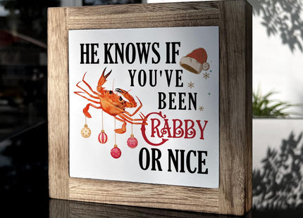 Wooden Crab Sign - Christmas Decor for Home, Funny Quotes for Christmas Day