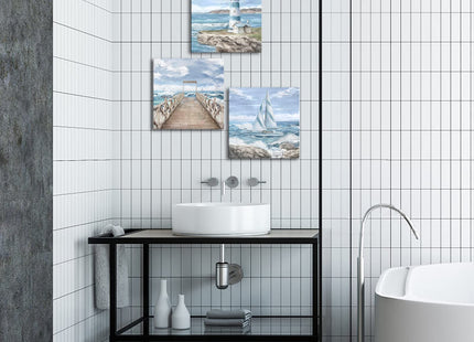 Artsbay Ocean Landscape Wall Art Blue Lighthouse Canvas Print for Bathroom Living Room Bedroom