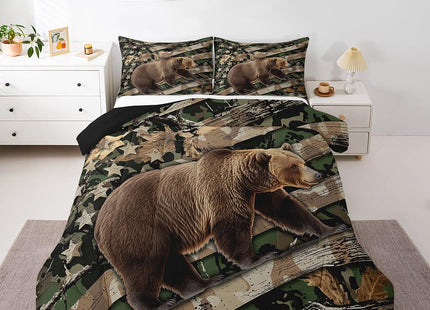 Feelyou Kids Bear Comforter Set Toddler Size Camo Rustic Bear Bedding Set for Boys Teens Decor Camouflage Comforter Farmhouse Cabin Bear Duvet Set 2Pcs