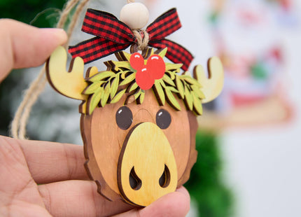 NGHYANNA Whimsical Moose Head Christmas Ornament 4 Inch – Layered Wooden Rustic Woodland Animal Decoration Gift for Cabin Lake House Owners Nature Lovers Holiday Keepsake
