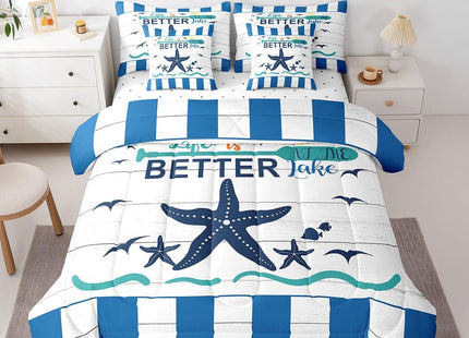 Erosebridal Lake House Bed in A Bag 7 Pcs,Nautical Paddle Comforter Twin