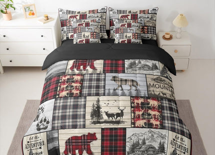 Erosebridal Rustic Cabin King Comforter Set 7 Piece Red Black Farmhouse Buffalo Plaid Bedding Sets Hunting Wolf Bear Deer Bed in A Bag with Sheets Country Wildlife Animal Theme Bed Sets Lodge Decor