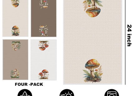 4 Pcs Mushroom Decorative Hand Towels, Farmhouse Reusable Dish Towels