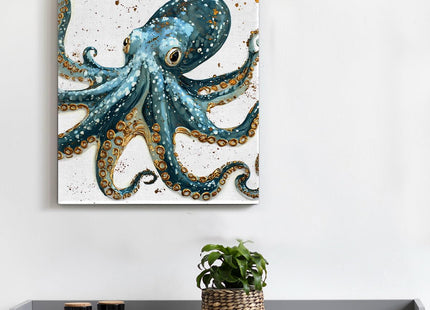 Nautical Octopus Canvas Wall Art Octopus Ocean Theme Print Poster Coastal Framed Picture Painting for Home Beach House Bedroom Wall Decor 8x10 Inch