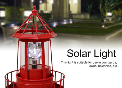Solar Lighthouse Lamp, 360° Rotating LED Garden Light for Outdoor Decor