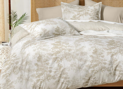 PHF Ultra Soft Floral Duvet Cover Queen, 90"x90", Pine Tree - Mocha Brown