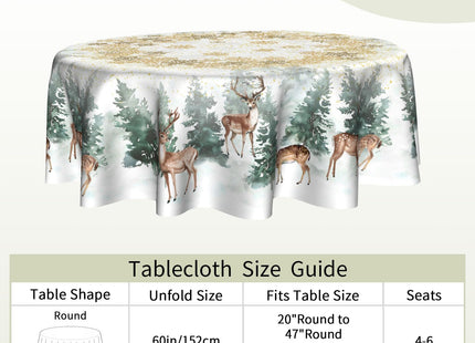 Imiss Winter Wondland Reindeer Round Tablecloths 60 Inch Christmas Snowflake Pine Tree Washable Table Cover Decoration Table Cloth for Dining Kitchen Holiday Picnic Indoor Outdoor Decor