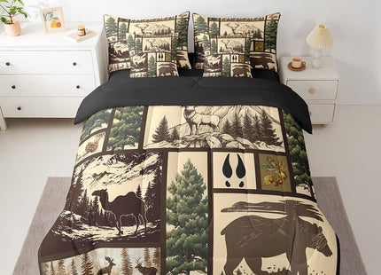 Feelyou Deer Bed in a Bag Full Size Bear Comforter Set 7 Pieces Wild Animal Rustic Cabin Country Western Decor Tree Bedding Set Room Decor Brown Plaid Bed Set with Comforter, Sheet Set, Pillowcases
