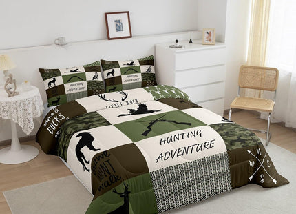 Feelyou Camo Duck Hunting Comforter Set for Girls Boys Hunting and Fishing Comforter Geometric Plaid Bedding Set Dog Hunter Duvet Set Wild Animal Twin Size 2Pcs Quilt Set