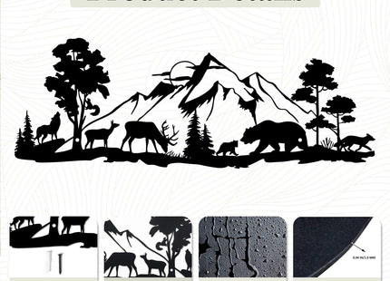 ESTART Mountain Forest Metal Wall Decor Deer Bear Metal Wall Art