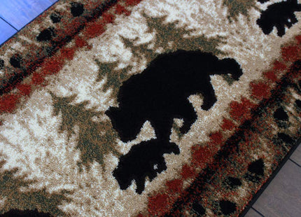 Masada Rugs, Cabin Lodge Area Rug Bear and Cub Scene (2 Feet X 7 Feet 3 Inch) Runner